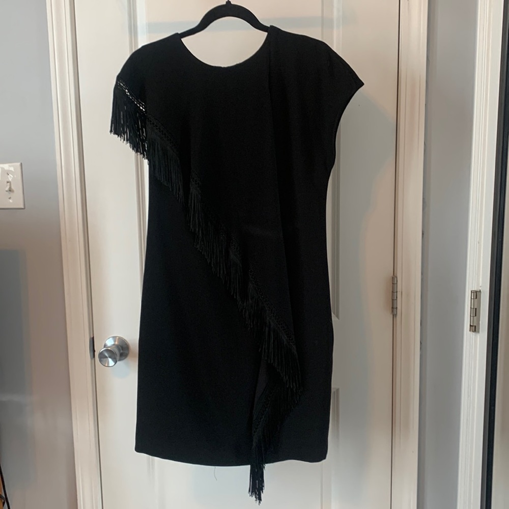 Trina Turk black cocktail dress with fringe